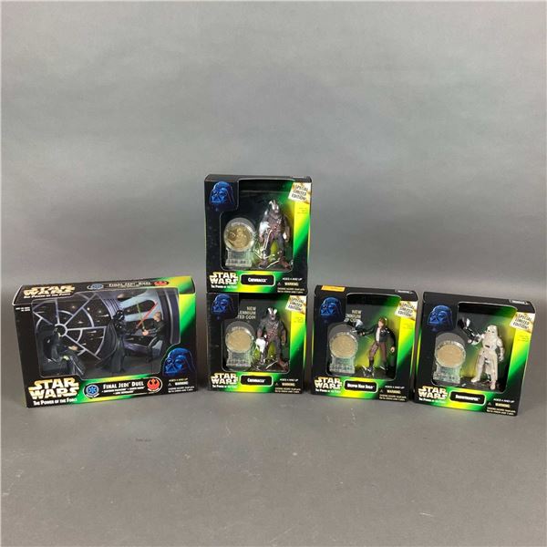 Collection of 5 Kenner Star Wars The Power of the Force Action Figures and Cinema Scene