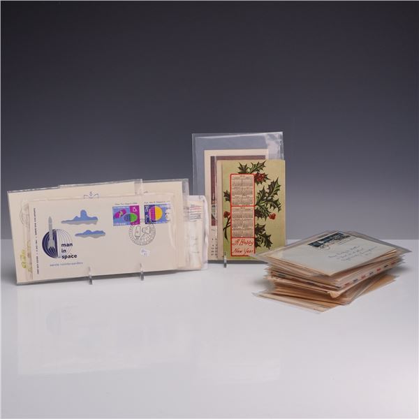 Collection of International and Domestic First Day Covers, Vintage Postcards, and Postal Ephemera