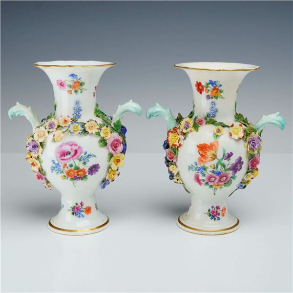 Pair of Meissen Encrusted Floral Porcelain Vases