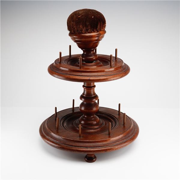 Victorian Two-Tier Turned Wood Bobbin and Spool Holder