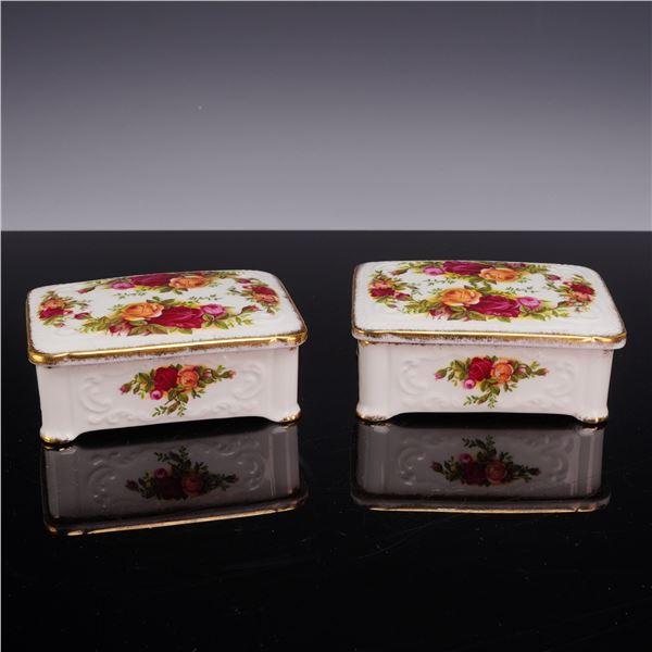 Pair of Royal Albert Bone China Lidded Trinket Boxes, Old Country Roses