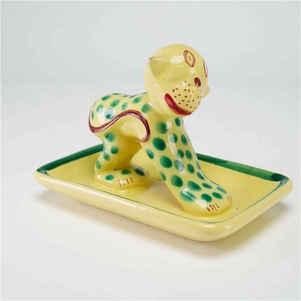French Hand Painted Ceramic Leopard Jewelry Tray