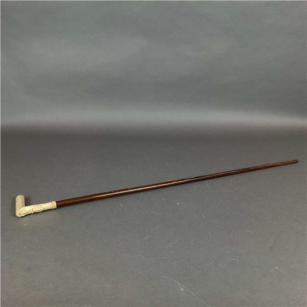 Wooden Walking Cane with Nautical Carved Bone Anchor Handle
