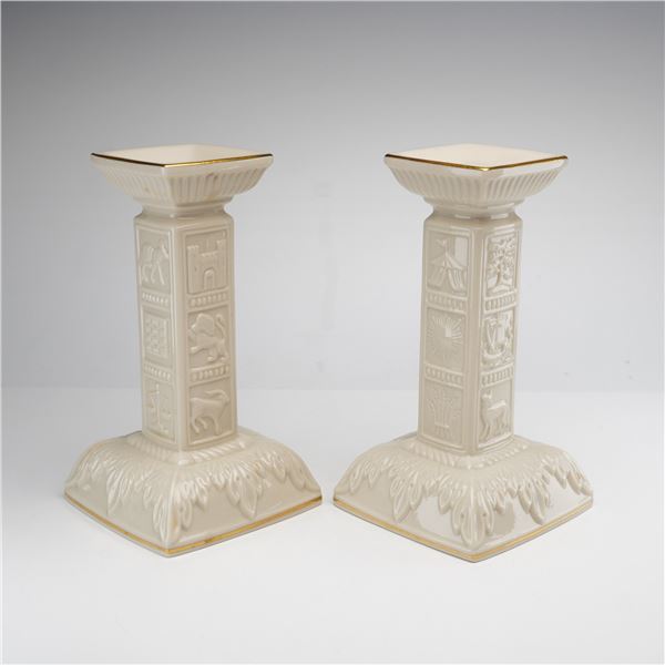 Pair of Lenox Porcelain Sabbath Candlesticks with 22k Gold Gilding