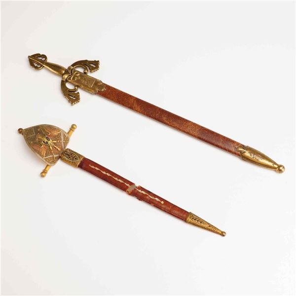 2pc Spanish Decorative Miniature Sword-Shaped Letter Openers with Sheaths