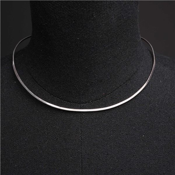 Silver-Toned Minimalist Rigid Wire Collar Costume Jewelry Necklace