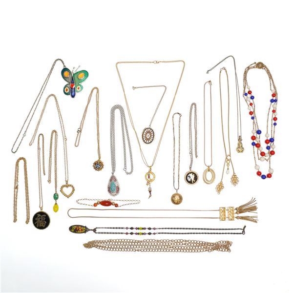 Gold and Silver-Tone Mixed Costume Jewelry Necklace and Pendant Collection, 20 Pieces