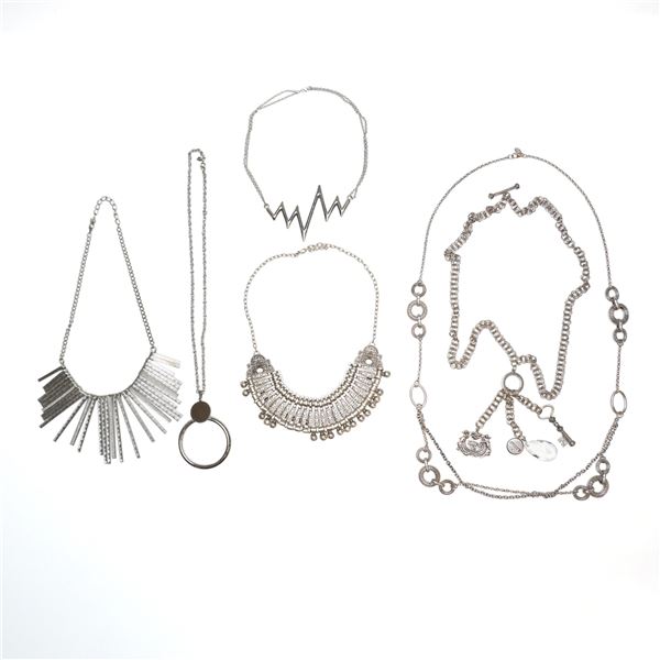 A 6pc Collection of Silver-Tone Statement and Fashion Necklaces Including Chico's and Sarah Coventry