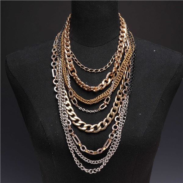 7pc Costume Jewelry Necklaces in Assorted Metal Tones