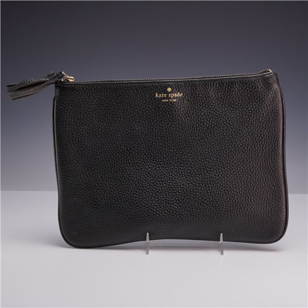 Kate Spade New York Palmer Drive Shala Black Pebbled Leather Pouch with Tassel Zip