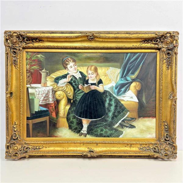Martin, Oil on Canvas After Jan Portielje, Reading Together