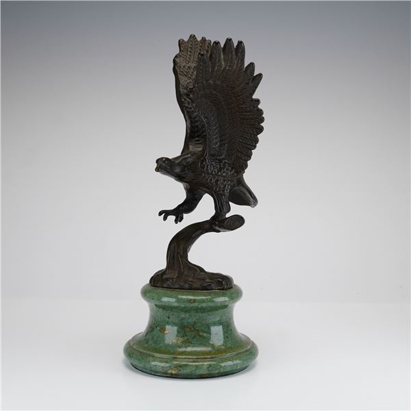 Bronze Eagle Sculpture on a Green Marble Base
