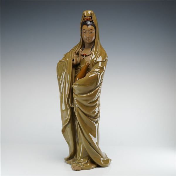 Chinese Shiwan Glazed Porcelain Figure of Guanyin