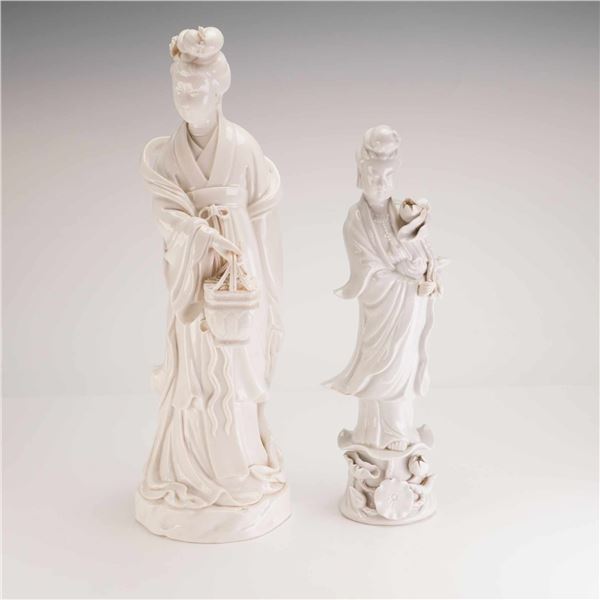 2pc Chinese Blanc de Chine Style Porcelain Women Figurines