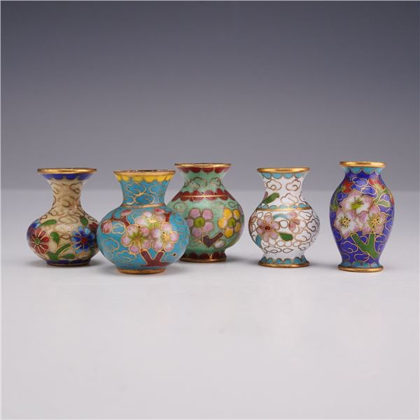 Five Chinese Miniature Cloisonne Enamel Vases