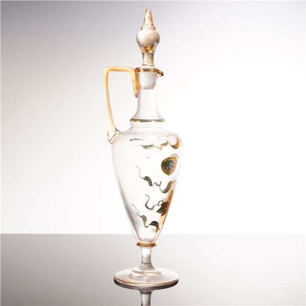 Bohemian Art Nouveau Enameled and Gilded Glass Claret Jug with Stopper