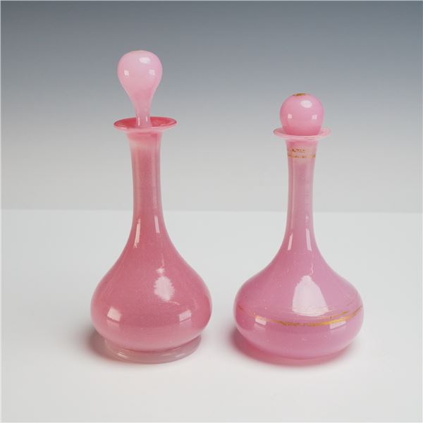 2pc Hand-Blown Pink Opaline Glass Scent Bottles with Stoppers