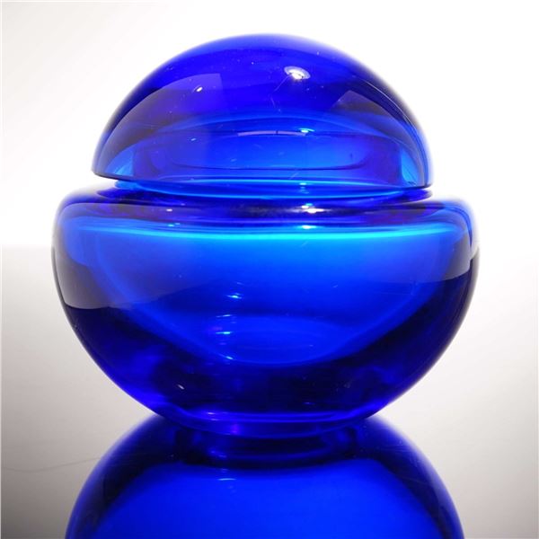 Cobalt Blue Glass Domed Lidded Box