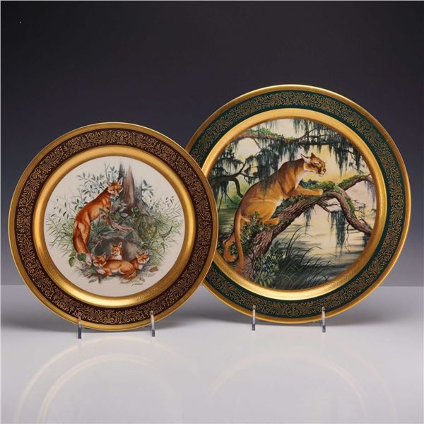 2pc Pickard China Limited Edition Wildlife Plates by James L. Lockhart including American Panther