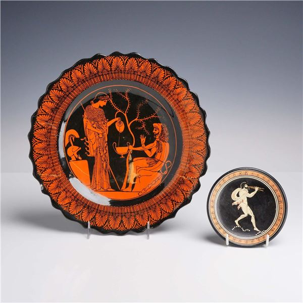 Two Greek Revival Red-Figure Style Ceramic Plates