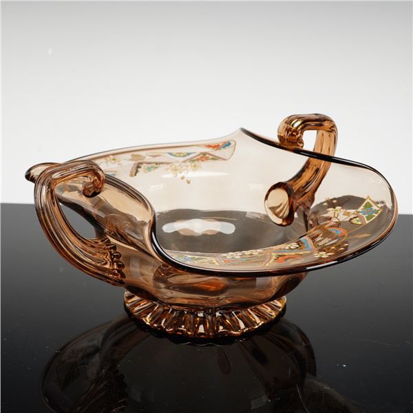 Auguste Jean - b. 1830,Art Glass Circular Footed Bowl with Applied Handles