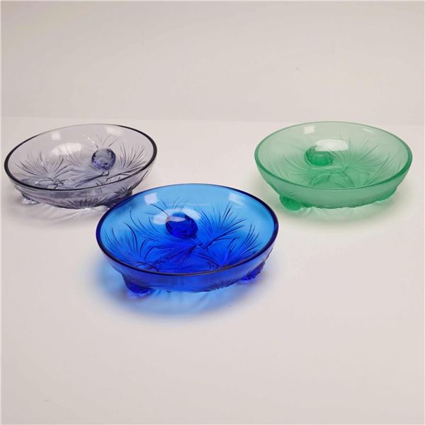 3pc Pinecone Footed Glass Bowls