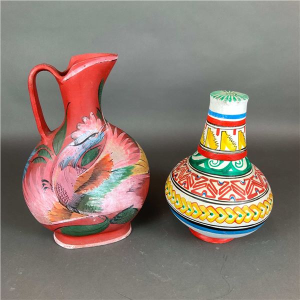 3pc Mexican Tonala Pottery, Pitcher and a Water Jug with Tumbler Lid