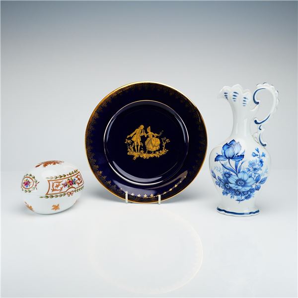 Lot of 3 Limoges France Porcelain Pieces including Plate, Pitcher, and Egg Trinket Dish