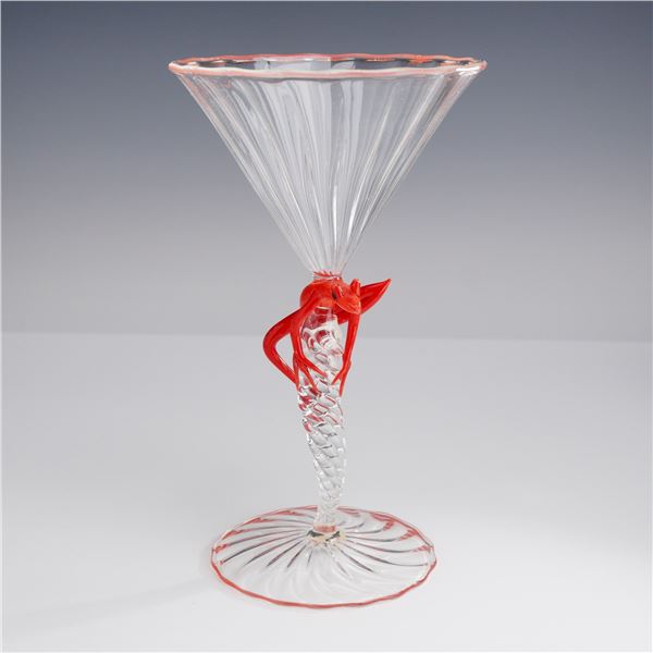 Robert Mickelson Art Glass Frog Martini Glass, 2002