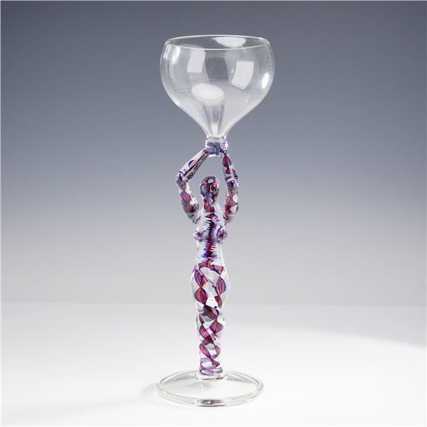 Studio Art Glass Figural Stem Goblet