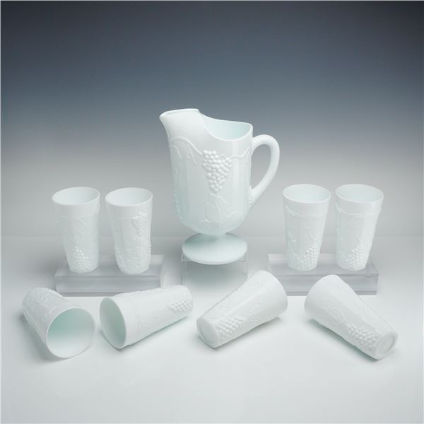 9pc Indiana Milk Glass Pitcher and Tumblers, Colony Harvest