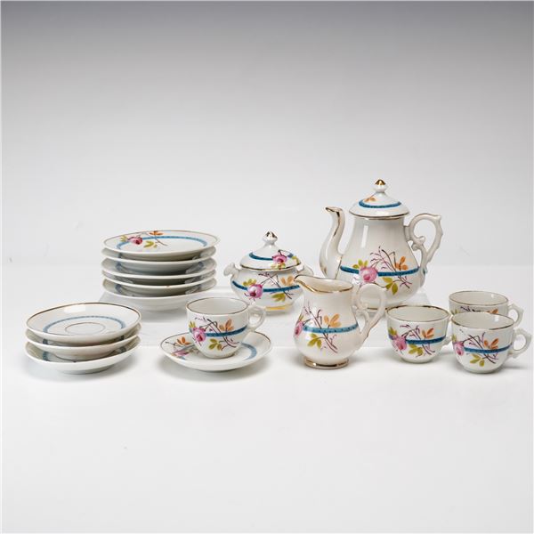 16pc German Child's Porcelain Tea Set with Floral Decoration