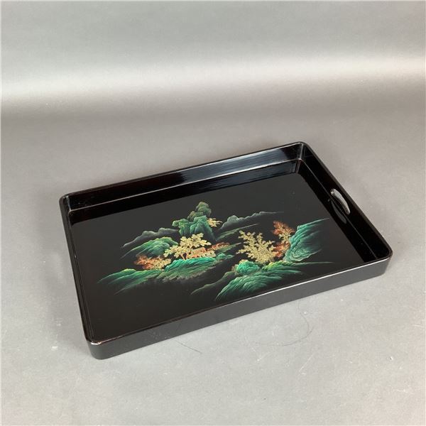 Asian Lacquered Landscape Motif Serving Tray