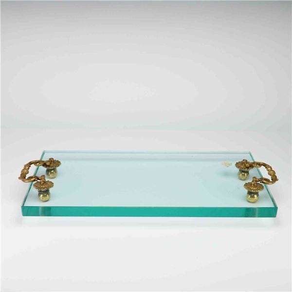Neoclassical Style Thick Plate Glass and Cast Brass Vanity Tray