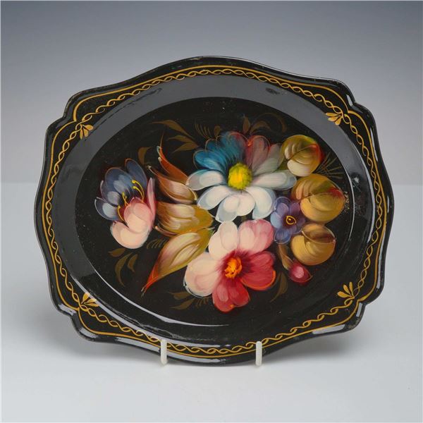 Russian Zhostovo Hand Painted Metal Souvenir Tray