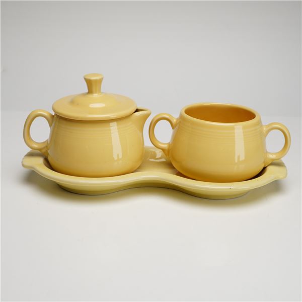 3pc Homer Laughlin Fiestaware Sunflower Yellow Creamer & Sugar Set w/ Tray