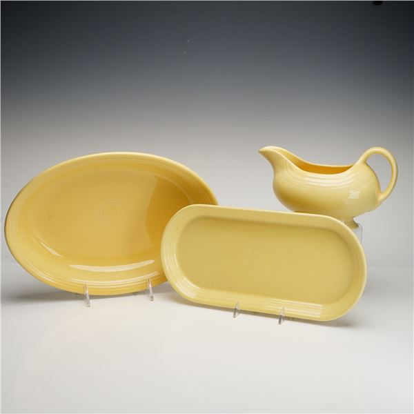 3pc Homer Laughlin, Fiesta, Yellow Serving Plate, Bread Tray & Gravy Boat