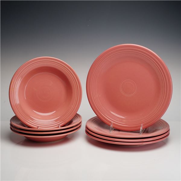 8pc Homer Laughlin Fiesta Rose Glaze Dinner Plates & Soup Bowls
