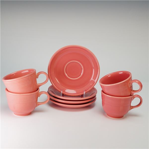 8pc Homer Laughlin Fiesta Rose Pink, Set of 4 Cups and Saucers