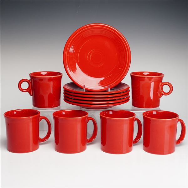 12pc Homer Laughlin Fiesta Scarlet Red Coffee Mugs & Luncheon Plates
