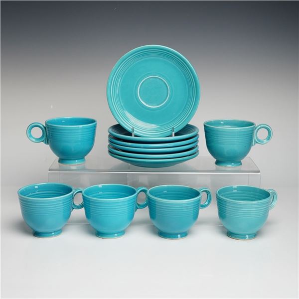 12pc Homer Laughlin, Fiesta, Turquoise Blue Cups and Saucers Set