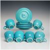 Image 2 : 12pc Homer Laughlin, Fiesta, Turquoise Blue Cups and Saucers Set