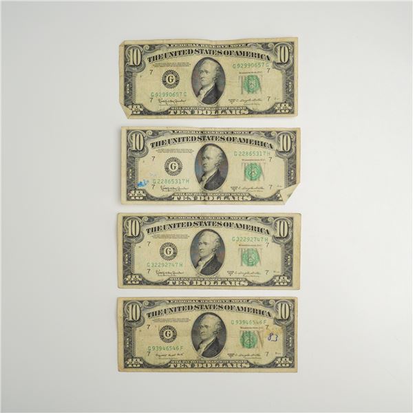 Four US Series 1950 C and 1950 D $10 Federal Reserve Notes