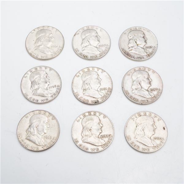 A Collection of US Franklin Half Dollars, $5.00 Face Value