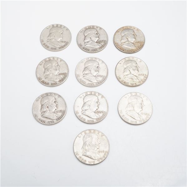 A Collection of US Franklin Half Dollars, $5.00 Face Value