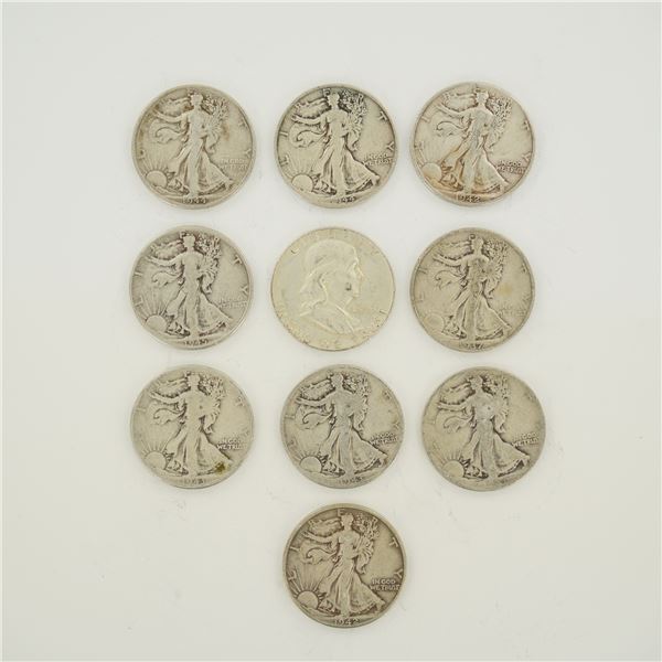 A Collection of US 90% Silver Walking Liberty and Franklin Half Dollars
