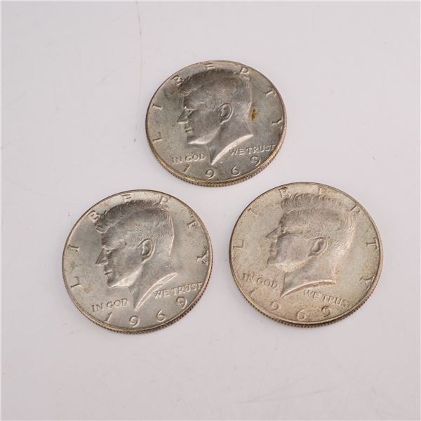 Three US 1969-D Kennedy Half Dollars
