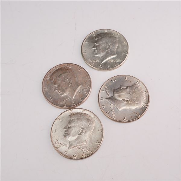Four 1964 US Kennedy Half-Dollars