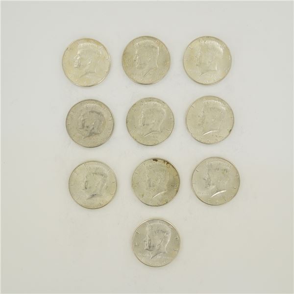 Ten US 1964 Kennedy 90% Silver Half Dollars