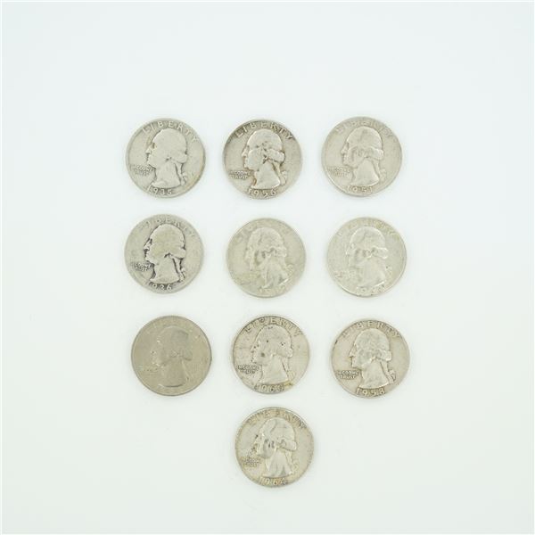 10pc Pre-1964 U.S. 90% Silver Washington Quarters
